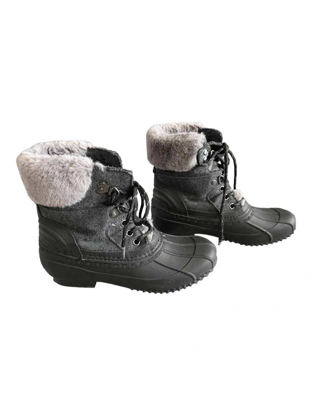 Tommy Hilfiger Black Winter Rain Boots with Gray Faux Fur Cuff
